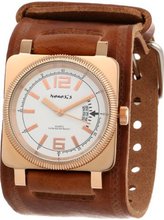 Nemesis BBIN062S Signature Stainless Steel Rose and gold Silver Dial Leather Cuff