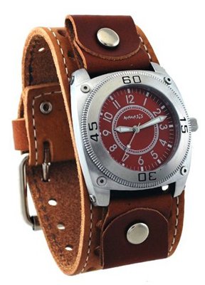 Nemesis #BSTH012B Signature Red Dial Brown Wide Leather Cuff