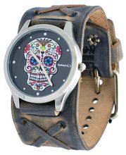 Nemesis #FXB925K Rock Collection Sugar Skull Grey Wide Leather Band