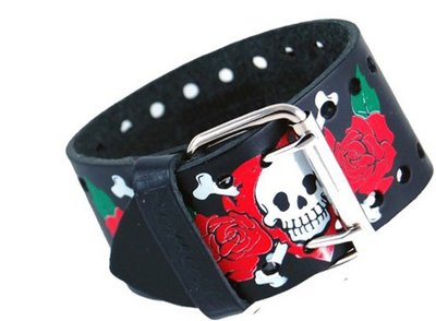 Nemesis #HS-K Wide Black Leather Cuff Tattoo Imprinted Band