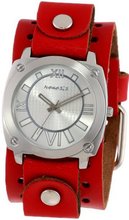 Nemesis RGB066S Roman Numeral Collection Silver on Red Leather Band