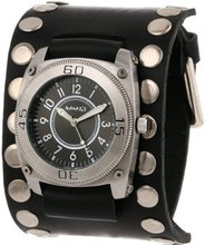 Nemesis SM012K Signature Stainless Steel Divers Black Dial Leather Cuff