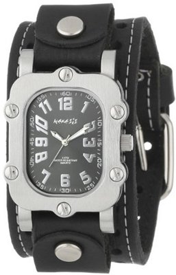 Nemesis STH007K Signature Stainless Steel Black Dial Leather Cuff