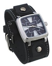 Nemesis #STH111K Iron Cross Tip Black Dial Wide Leather Cuff Band