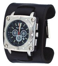 Nemesis #STW085K Signature Collection Black Wide Leather Cuff Band Chronograph