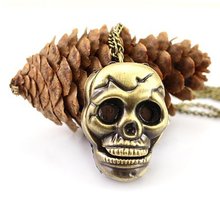 Antique Bronze Pocket Pendant Skull Shape 24" Necklace Pendant Chain