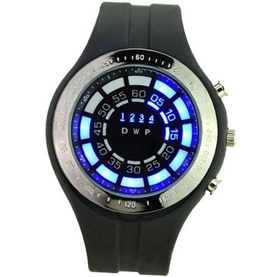 Blue LED Light Waterproof 30M Digital Display Date/Week with Silicone Band-Black