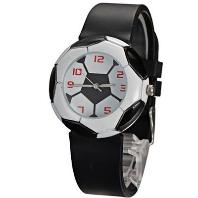 Football Style Silicone Band Quartz for Boys and Girls (Black)