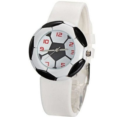 Football Style Silicone Band Quartz for Boys and Girls (White)