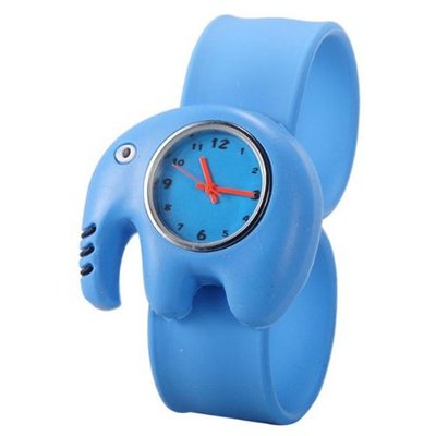 Stylish Slap-on Adorable Elephant-shaped Dial Silicone Quartz Wrist with Removable band - Blue