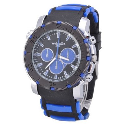 Womage Round Dial Sport Casual Wristes Rubber Band(Blue)