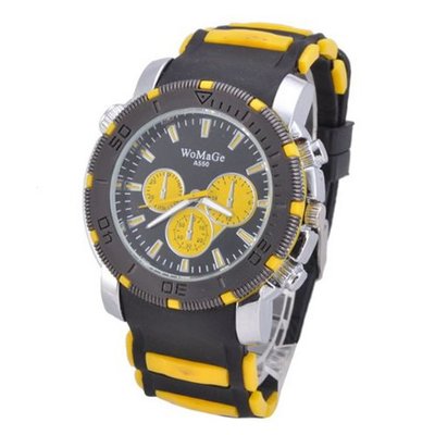 Womage Round Dial Sport Casual Wristes Rubber Band(Yellow)