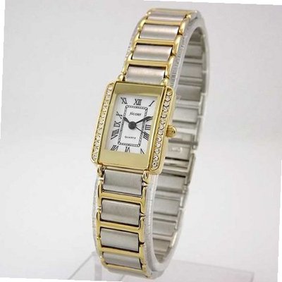 NICOLET Two-Tone Rectangular Dial Roman Numeral Austrian Crystal Embellished NC-2013W