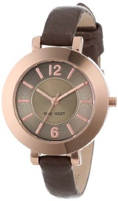 Nine West NW/1319RGGY Round Rose Gold-Tone Brown Strap