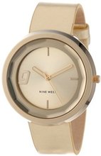 Nine West NW/1356CHGD Round Gold-Tone Strap Faceted Crystal