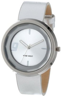 Nine West NW/1357SVSV Round Silver-Tone Strap Faceted Crystal