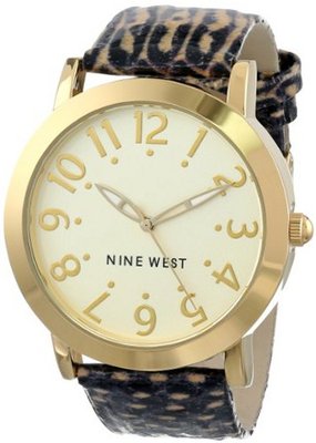 Nine West NW/1432CHBB Gold-Tone Easy-to-Read Dial Brown Snakeskin Pattern Strap