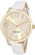 Nine West NW/1582CHWT Gold-Tone Easy-to-Read Dial Thin White Strap