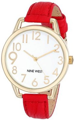 Nine West NW/1582WTRD Gold-Tone Case Easy-to-Read Dial Thin Red Strap
