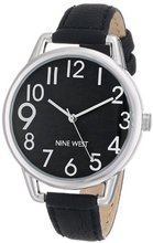 Nine West NW/1583BKBK Silver-Tone Case Easy-to-Read Dial Thin Black Strap