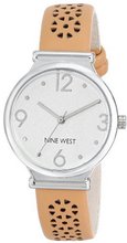 Nine West NW/1597SVCM Silver-Tone Case Tan Perforated Strap