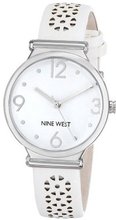 Nine West NW/1597WTWT Silver-Tone Case White Perforated Strap