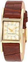 Nine West NW1178SVBN Gold-Tone White Dial Brown Strap