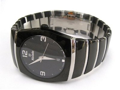 MENS LARGE NIVADA SWISS WATCH ROUND BLACK CERAMIC STAINLESS STEEL HIGH QUALITY