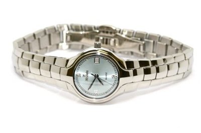 WOMENS NIVADA SWISS WATCH SILVER STAINLESS STEEL HIGH QUALITY WATER RESISTANT ROUND BABY BLUE DIAL