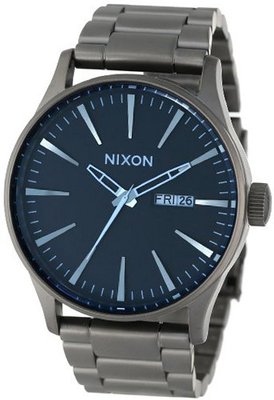 Nixon A3561427 Sentry SS Gunmetal / Blue Crystal Dial Steel Band  NEW