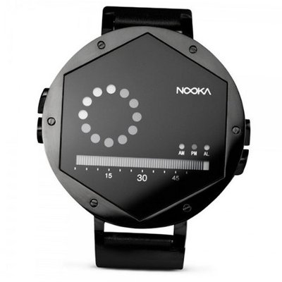 Nooka Unisex Quartz with LCD Dial Digital Display and Black Leather Strap ZEX NT