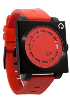 Novo the UNKNOWN Black and Red Square Face Red Dial Red Poly Band