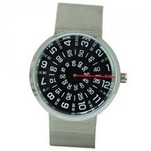 Fashionable Unique 3 Circle Dial Display Time Stainless Steel Quartz Wrist for  /-Black