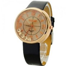 Graceful Rhinestones Round Dial Quartz Movement with Waterproof and Stainless Steel Back-Brown and golden dial