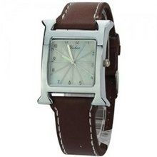 PU Leather Band Square Dial Embeded Radials Quartz Movement -Brown band
