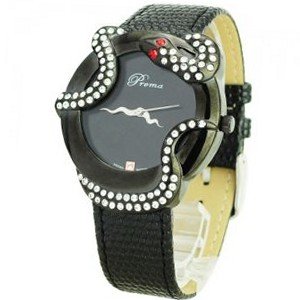 Stylish Prema Quartz with Diamond Rhinestone Decorated Snake Surrounded - Black