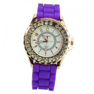 WoMaGe Graceful Quartz Movement with Round Dial/Silicone Band/Rhinestone for Woman-Purple band