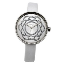 Oasis Ladies Crystal Set Silver Dial White Leather Strap Dress B939