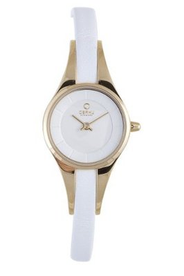 Obaku V110LGIRW Gold Titanium Coated Slim White Leather Round