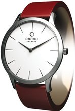 Obaku V112 V112LCIRR Red Leather Quartz with White Dial