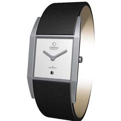 Obaku V113LCIRB 25mm Rectangular Black Leather