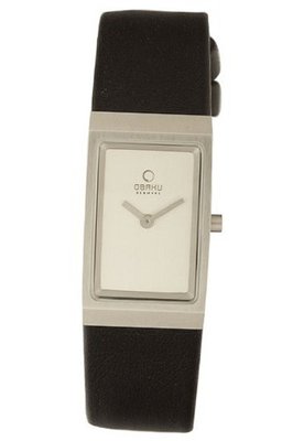 Obaku V127LCIRB Rectangular Silver Dial Leather