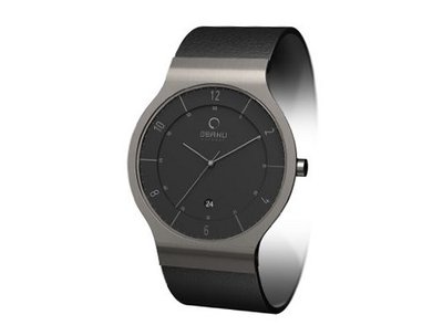 Obaku V133GTBRB Black Dial Titanium Leather Date