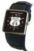 "Route 66" Stainless Steel Cuff From The Official Route 66 Company With Wide Leather Strap