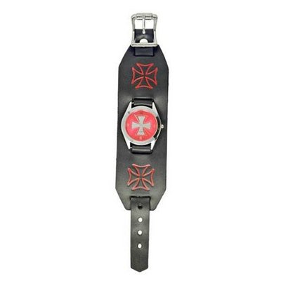 Red Iron Cross With Leather Wristband
