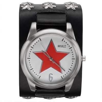 Red Star on White - Leather Strap with Star Studs