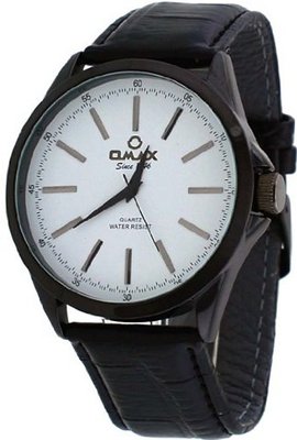 Omax #00OAS105BB43 Executive Casual Black IP White Dial Leather Band