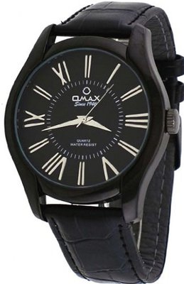 Omax #00OAS117BB22 Executive Casual Black IP Roman Dial Leather Band