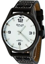 Omax #A003M62A Executive Euro Black IP Silver Dial Leather Band