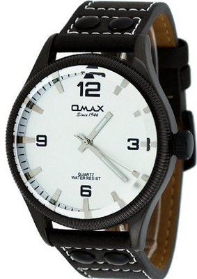 Omax #A003M62A Executive Euro Black IP Silver Dial Leather Band